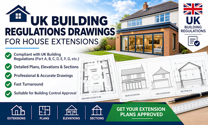create UK building regulations drawings for house extensions