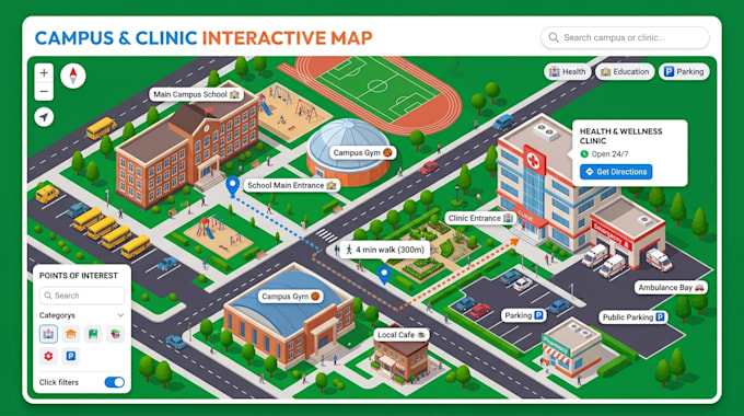 design an interactive illustrated map for your school, clinic or office