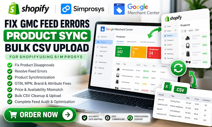 fix shopify simprosys google merchant center feed errors sync bulk csv upload