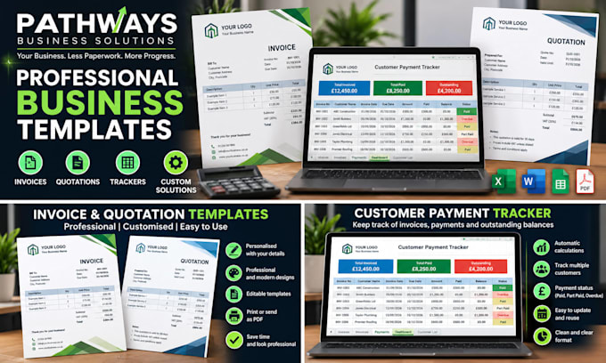 create professional excel invoices, quotations and business trackers