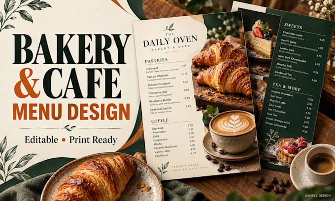 design a bakery menu and cafe menu with an editable price list