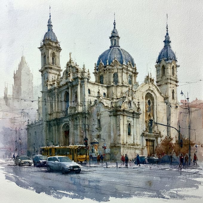 paint architecture or cityscape in watercolor