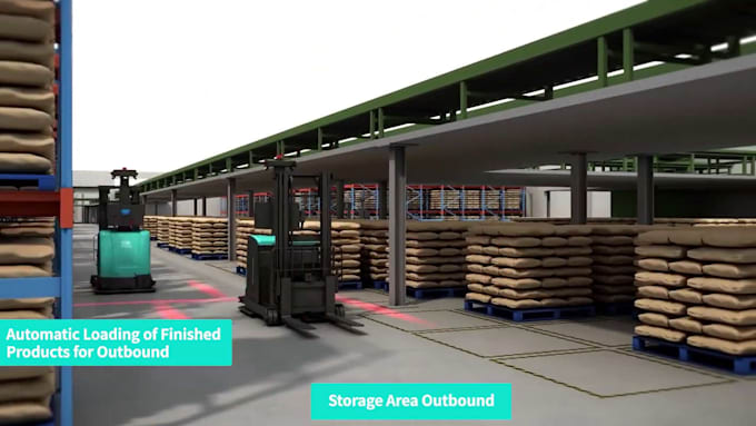 create 3d industrial factory animation warehouse automation logistic explainer