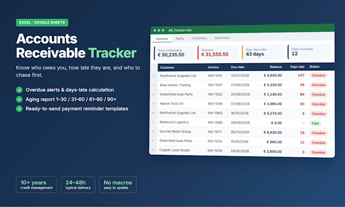create an excel accounts receivable and invoice tracker