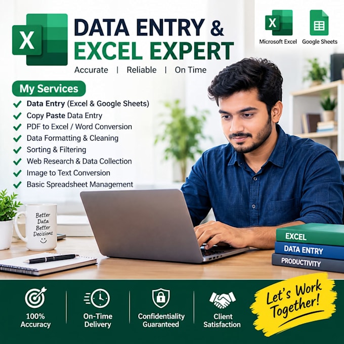 do data entry, PDF or jpeg to word or excel, copy paste,typing etc