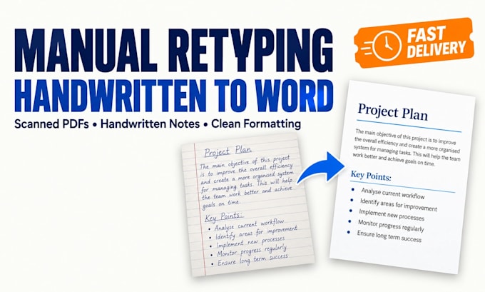 manually type handwritten notes, scanned PDF to word with formatting