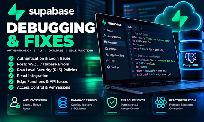 fix supabase authentication, rls and database errors