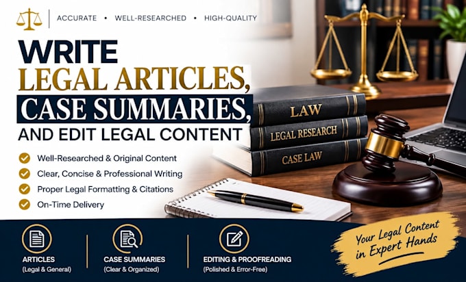 write legal articles, case summaries, and edit legal content