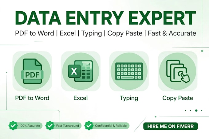 do data entry, copy paste, pdf to word and excel typing work