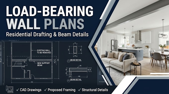 draft load bearing wall removal plans and beam details