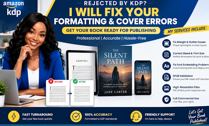 fix your rejected amazon KDP book formatting and cover errors