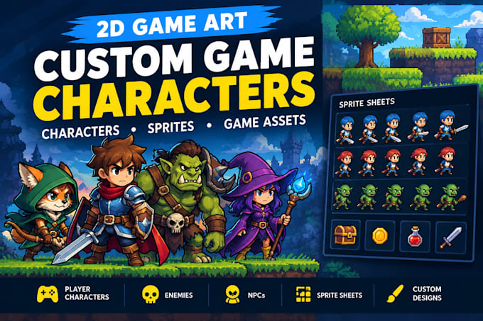 create 2d game characters, pixel art sprites and sprite sheets