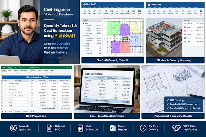 do construction cost estimation material takeoff on planswift