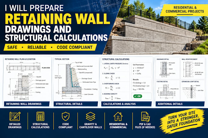 prepare retaining wall drawings and structural calculations