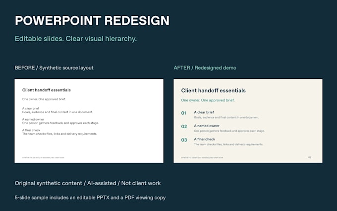 redesign powerpoint slides into a clean editable presentation