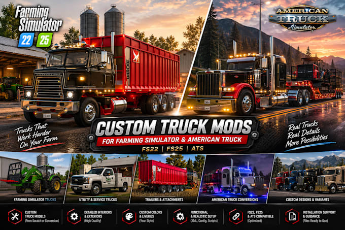 create custom fs22 fs25 and ats truck mods for farming simulators