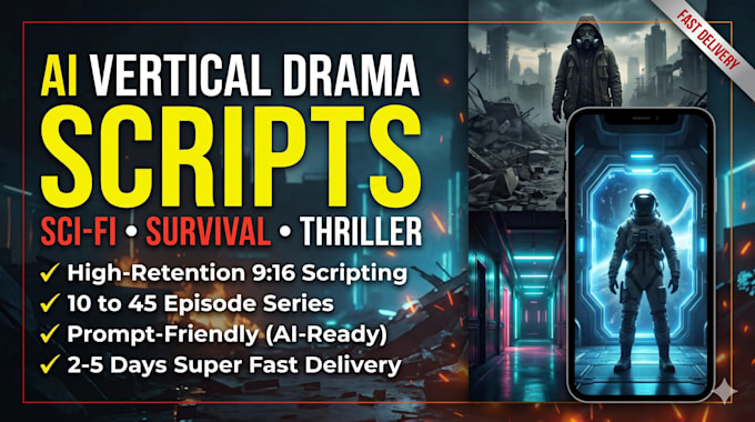 write scifi, survival, and thriller microdrama scripts for ai series