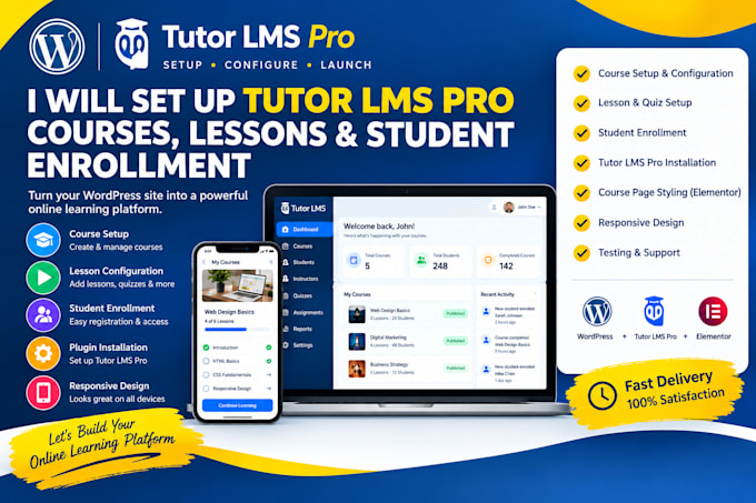 set up wordpress tutor lms pro courses lessons student enrollment and learndash