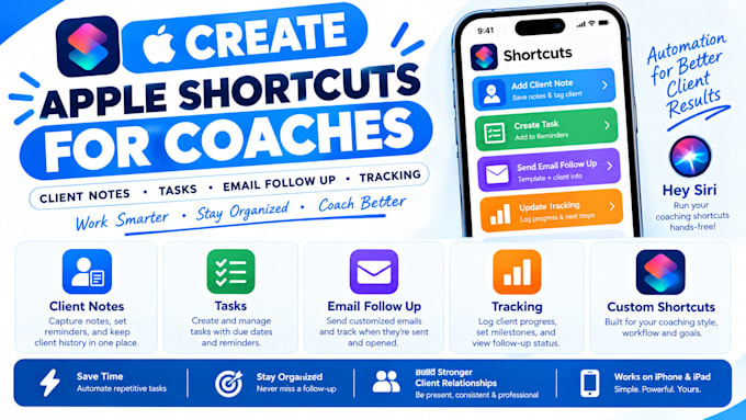 create apple shortcuts for coaches client notes tasks email follow up tracking