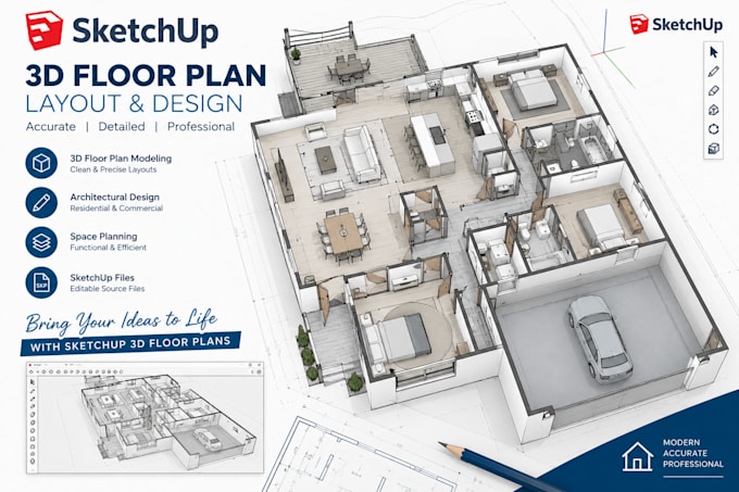 create an unrendered 3d floor plan layout in sketchup