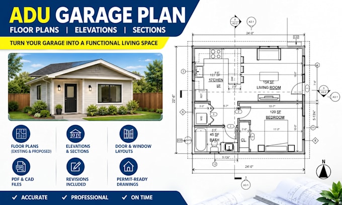 draw garage conversion and adu permit plans for your project
