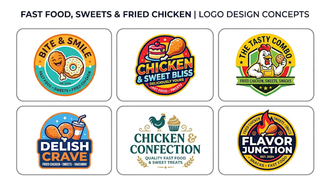create a fast food, sweets, and fried chicken logo design