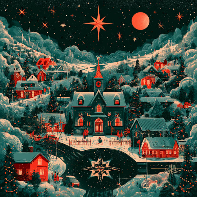 design a custom flat style christmas illustration