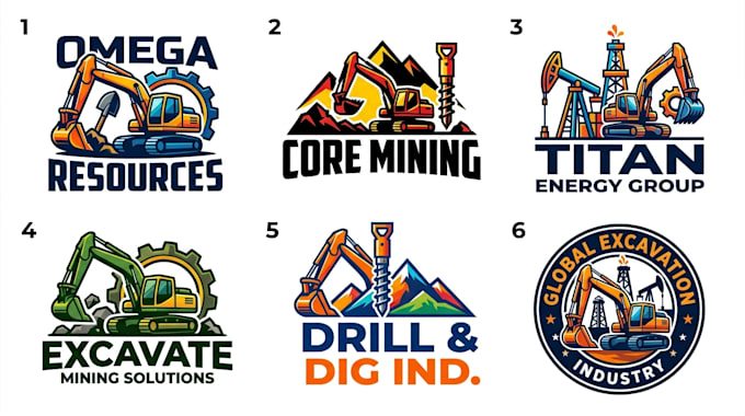 create a excavator, mining, and oil rig logo design