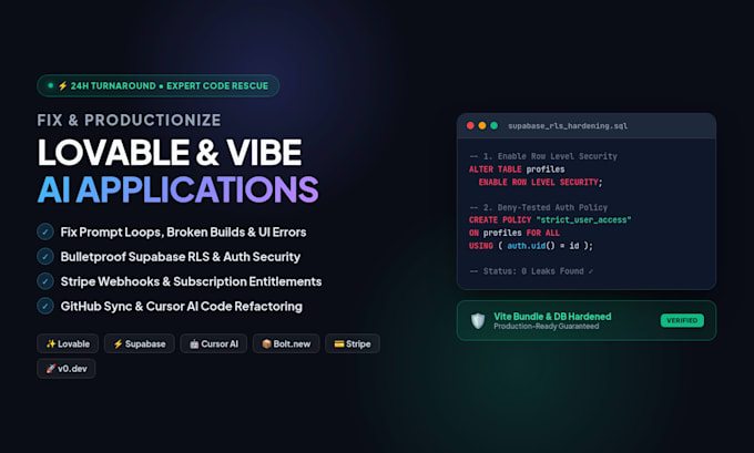 fix lovable app supabase rls and productionize vibe code