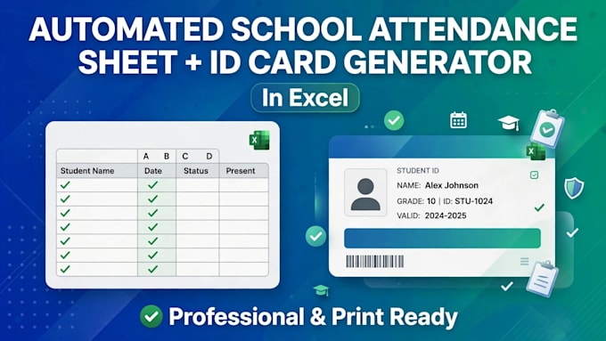 create automated school attendance sheet and id card in excel