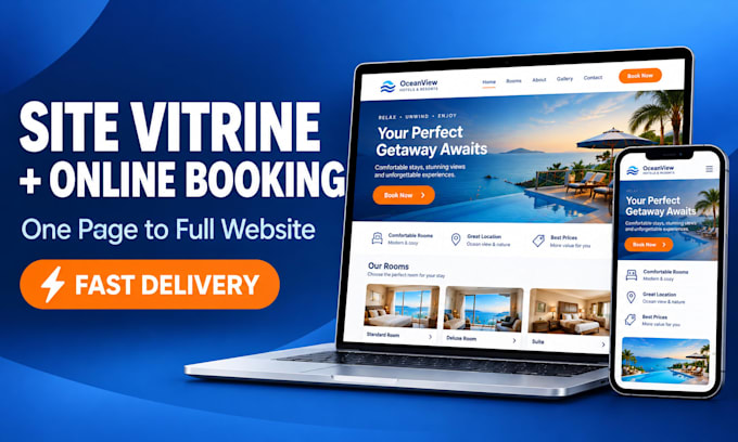 create a responsive one page website site vitrine with online booking