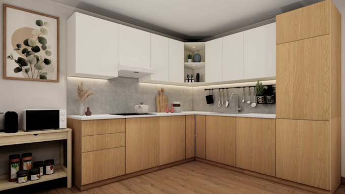 design kitchen interior in 3d and render