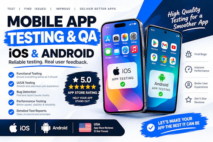 do mobile app testing andriod IOS QA testing USA uae 5 star IOS app review