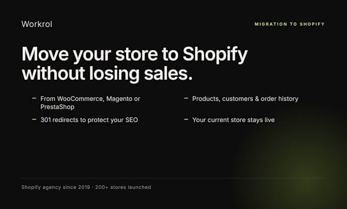 migrate your woocommerce, magento or prestashop store to shopify