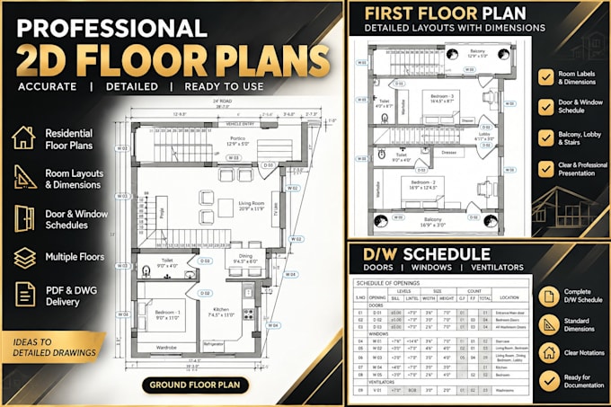 Draw professional 2d house floor plans in autocad by Ar_guru_prakash ...