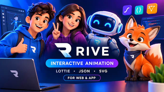 create interactive character rive animation lottie animation for your web or app