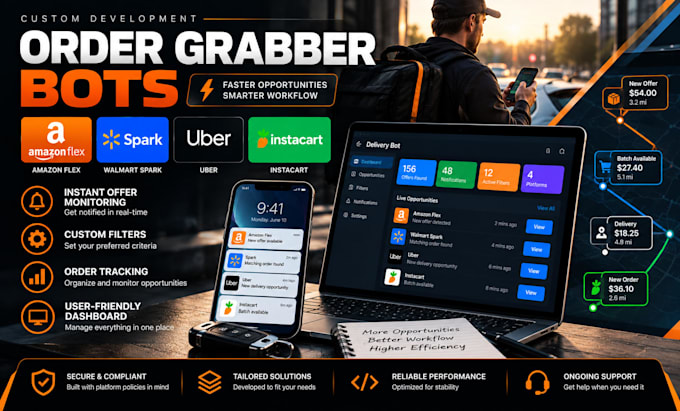 code order grabber bot, amazon flex bot, spark bot, uber bot, instacart bot