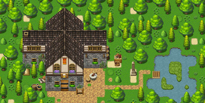develop a professional quality rpg maker game from scratch,map,2d pixel tileset