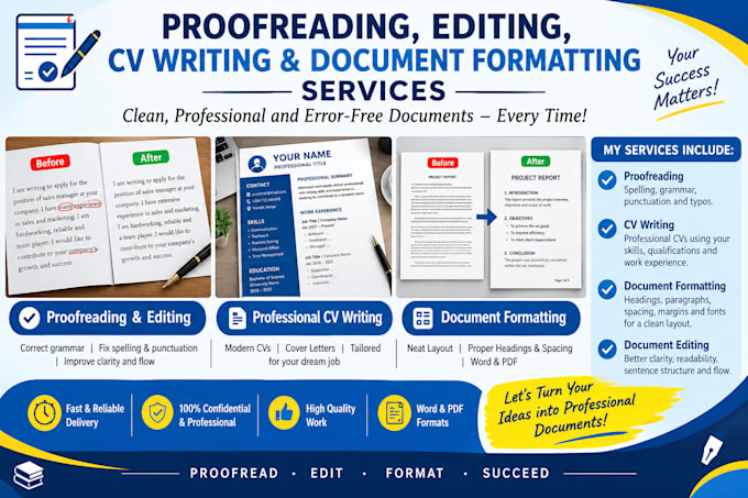 proofread, edit, and format documents and write cvs