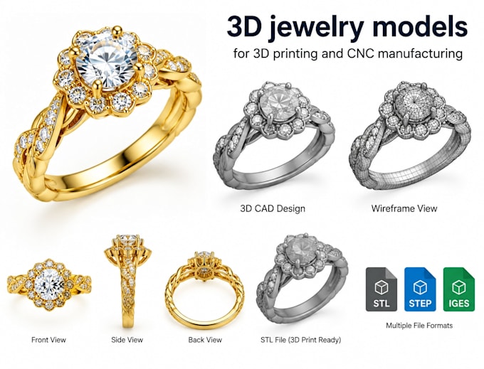 create 3d jewelry model for 3d printing and cnc manufacturing