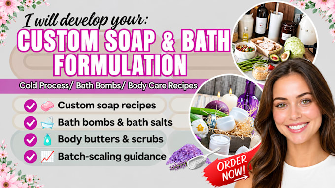 develop custom soap, bath bomb, body care formulation, cleaning products
