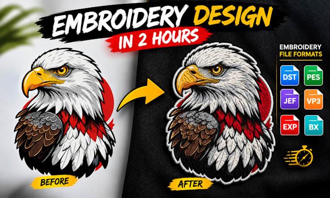 digitize image for embroidery, do logo embroidery in 1 hour