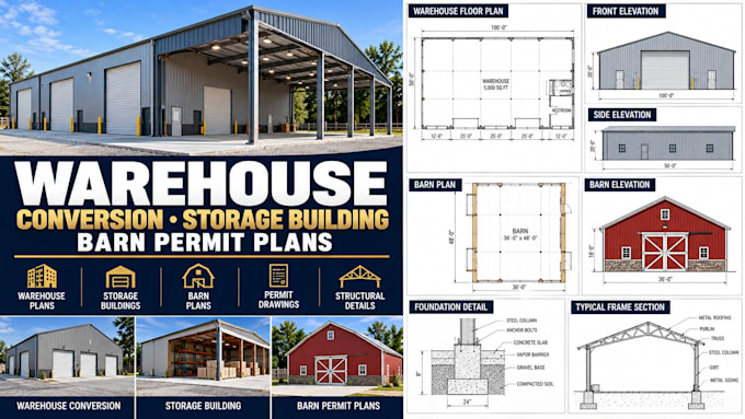 design warehouse conversion and storage building plans