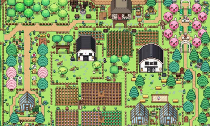 create seamless pixel art tileset, top down game environment, pixel game asset