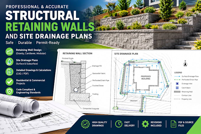 design structural retaining walls and site drainage plans