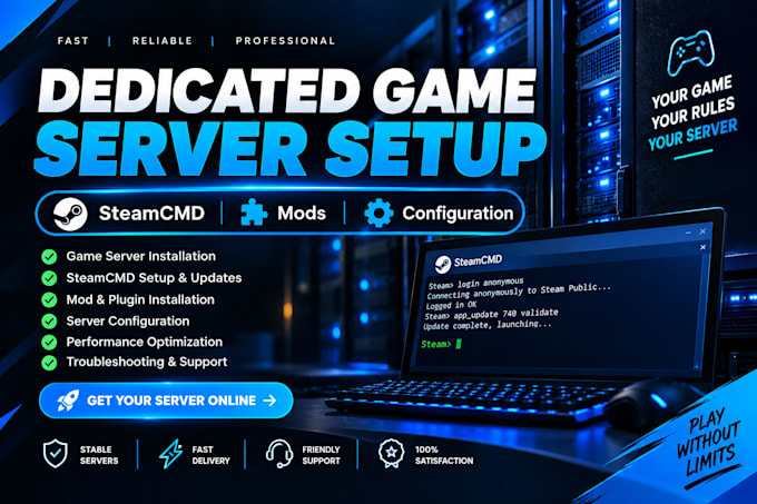 setup dedicated game server, steamcmd, and mod installation