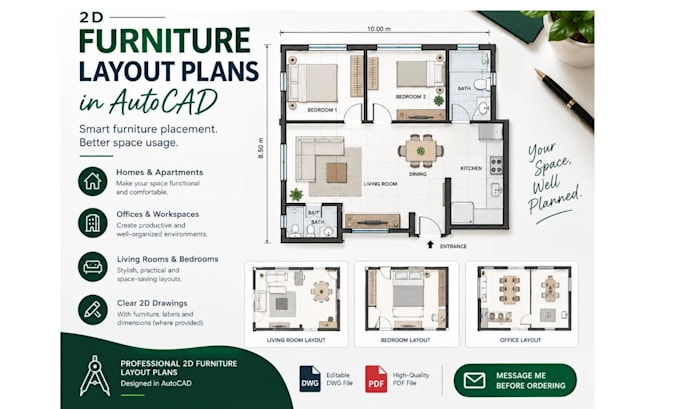 create 2d furniture layout plans in autocad