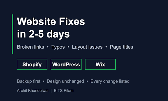 fix bugs, broken links and typos on your shopify or wordpress site