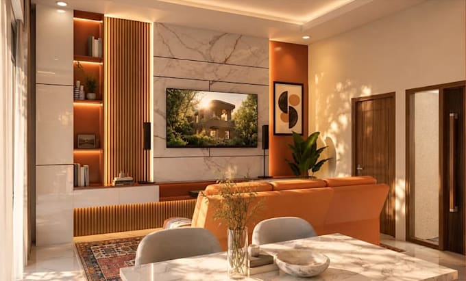 reconstruct interior modern living room, kitchen, bed room interior rendering