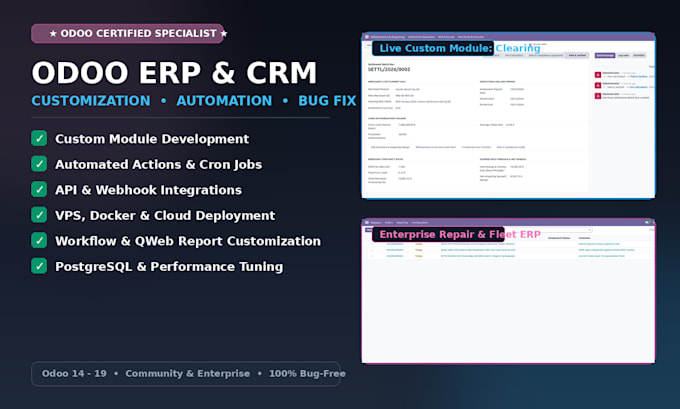 setup, customize, and automate odoo erp or fix issues